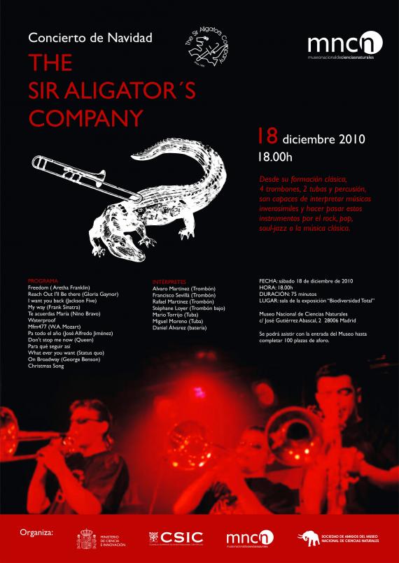 The Sir Aligators Company ofrece un concierto navideño en el MNCN el próximo 18 de diciembre The Sir Aligators Company ofrece un concierto navideño en el MNCN el próximo 18 de diciembre