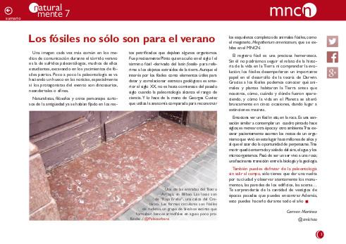 Portada del artículo "Los fósiles sólo son para el verano" de la revista NaturalMente nº 7