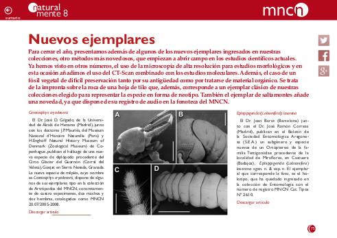 Portada de la sección de nuevos ejemplares de la revista NaturalMente nº 8