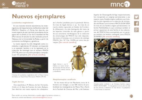 Portada de la sección de nuevos ejemplares de la revista NaturalMente nº 9