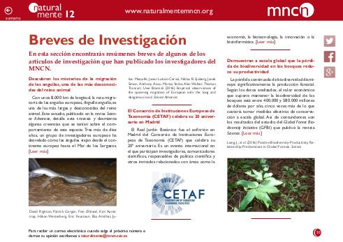 Portada de la sección "Breves de investigación" de la revista NaturalMente nº 12